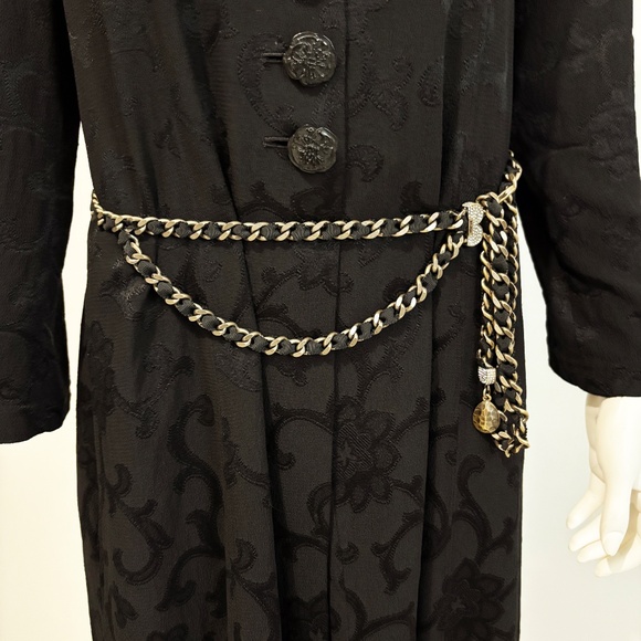 St John Chain Belt Black Ribbon and Bronze Metal Chain Rhinestones OSFM Vintage main image 7